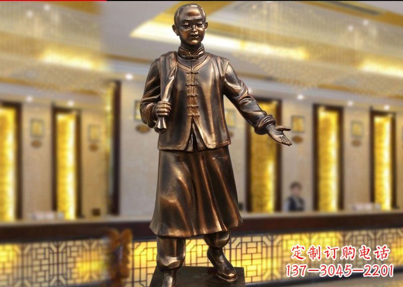 岳阳铜雕迎宾人物店小二