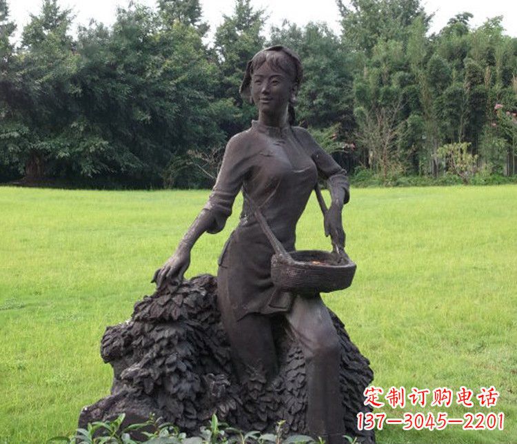 岳阳铜雕园林采茶女孩人物雕塑