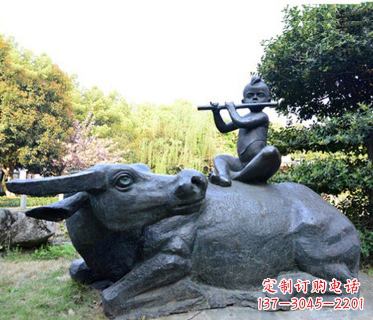 岳阳铜雕园林牧童骑牛景观摆件
