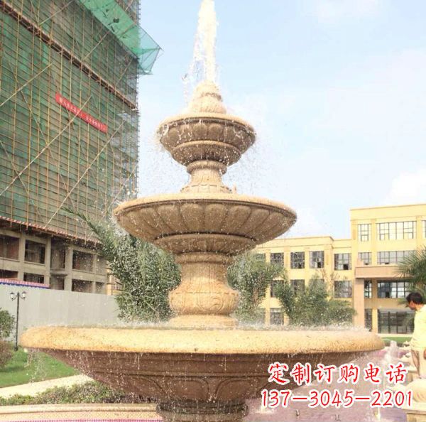 岳阳晚霞红大型多层喷泉石雕