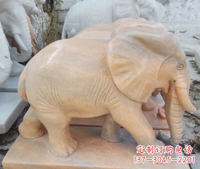 岳阳晚霞红吉祥如意大象石雕 (3)
