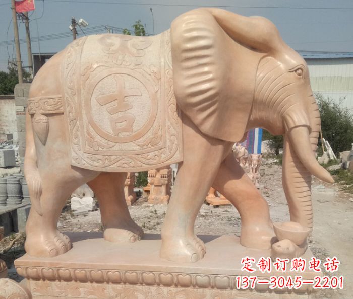 岳阳晚霞红吉祥如意门口大象石雕 (2)