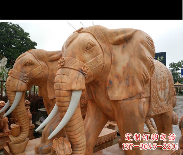 岳阳晚霞红吉祥如意门口镇宅招财大象石雕 (3)