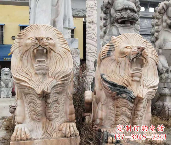 岳阳晚霞红石雕欧式石狮子