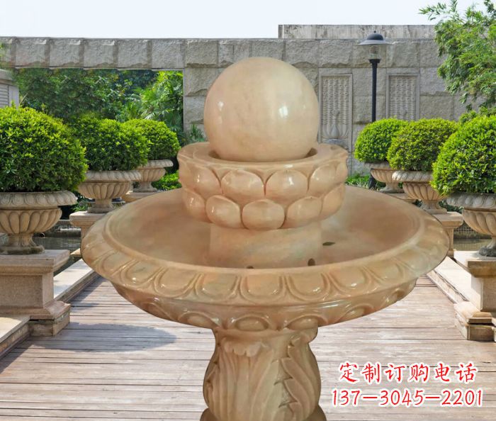 岳阳晚霞红双层风水球公园喷泉石雕 (2)