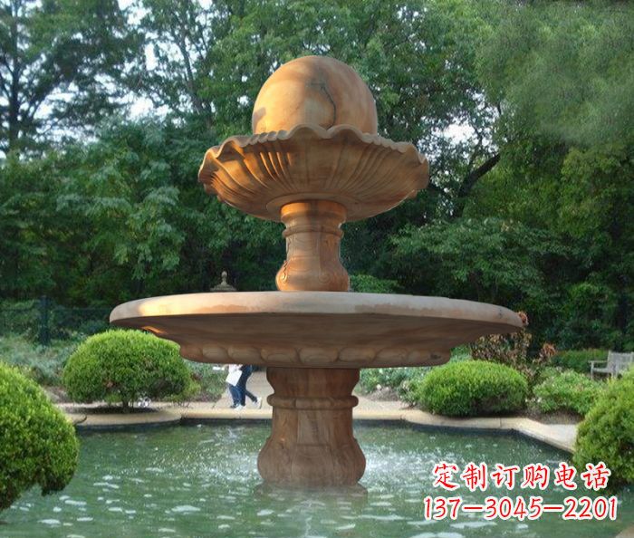 岳阳晚霞红双层风水球喷泉公园石雕