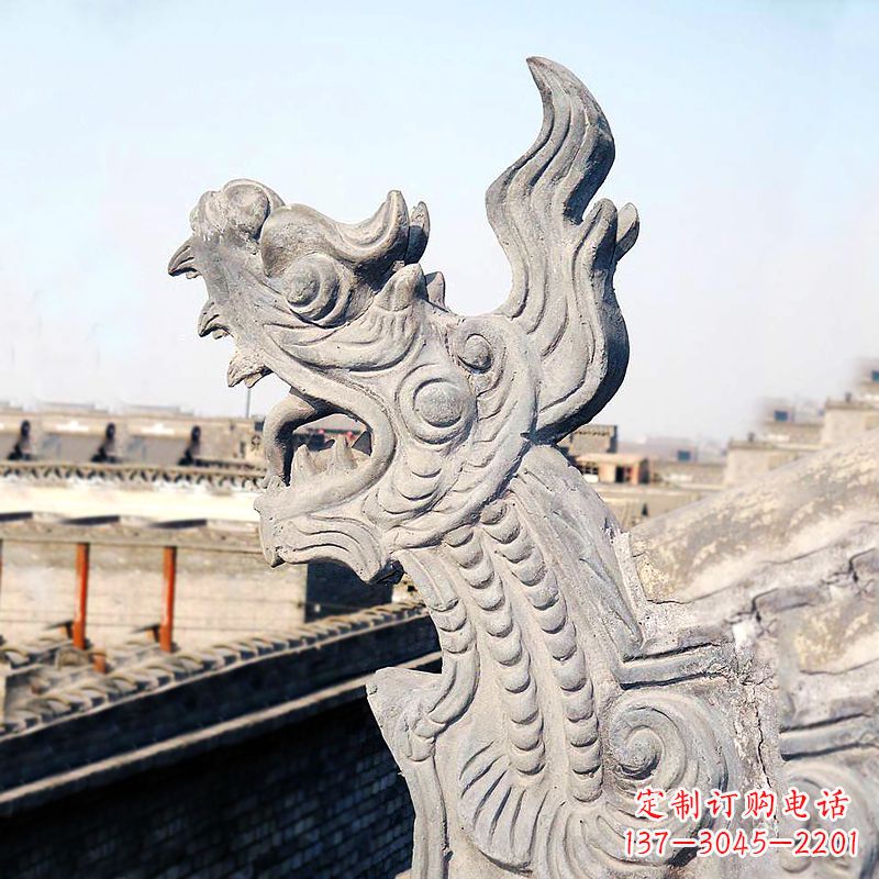岳阳屋脊鸱尾螭吻雕塑-古建装饰神兽动物雕塑