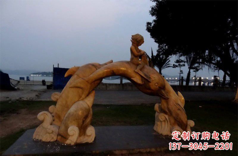 岳阳西方儿童骑海豚石雕