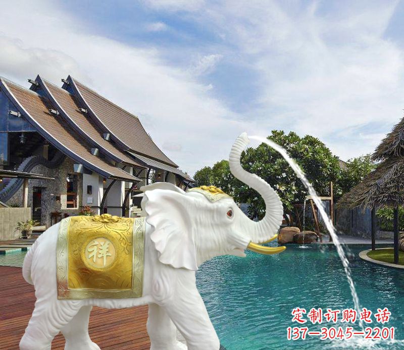 岳阳祥瑞汉白玉喷泉喷水大象