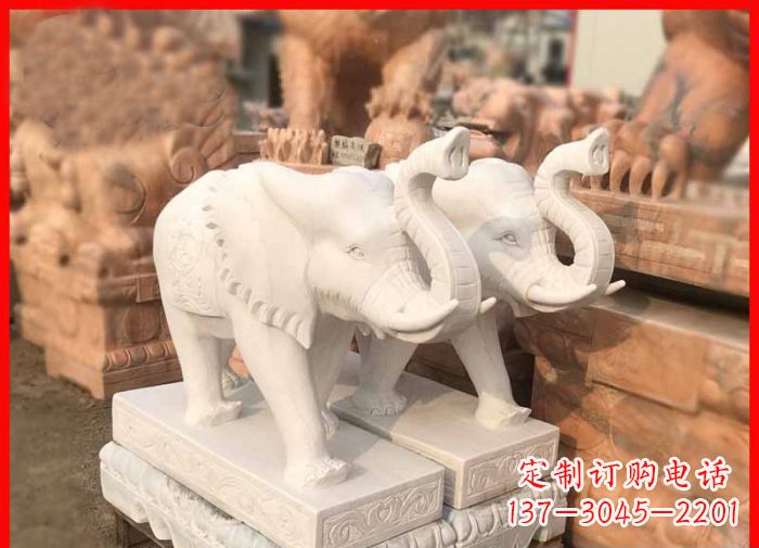 岳阳象鼻朝天的大象汉白玉招财石雕