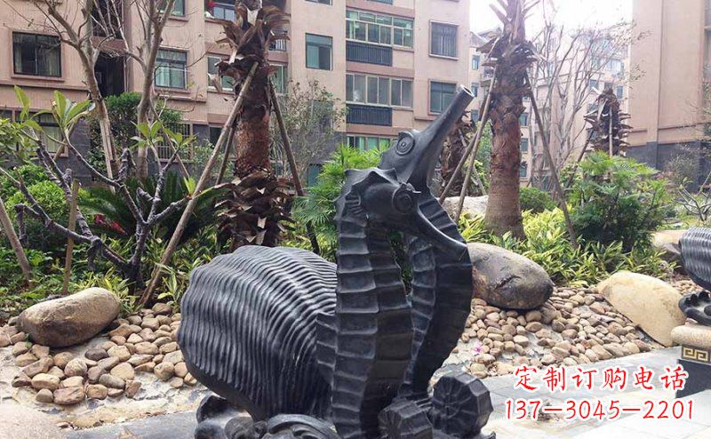 岳阳小区海马动物玻璃钢仿铜雕塑