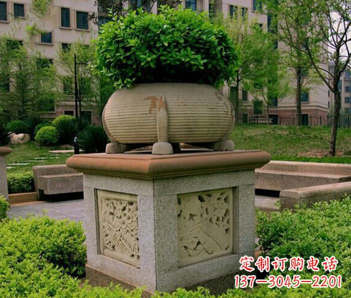 岳阳小区景观大理石花盆石雕 (3)