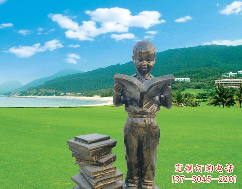 岳阳校园看书的小男孩雕塑