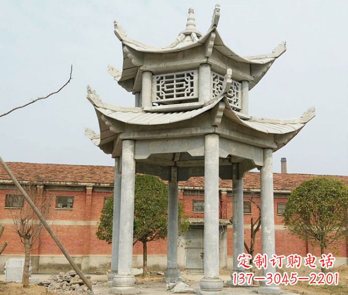 岳阳园林仿古双层石雕凉亭 (2)