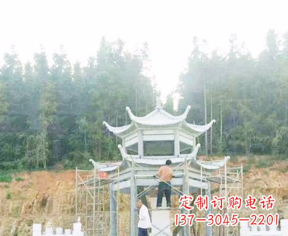 岳阳园林仿古双层石凉亭景观石雕 (2)