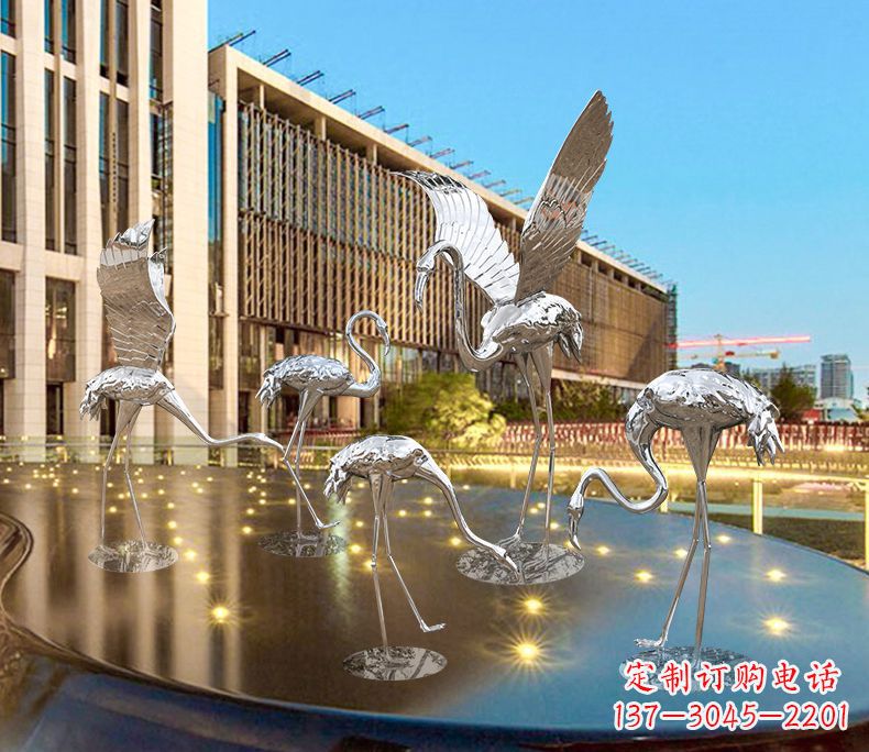 岳阳园林火烈鸟不锈钢雕塑
