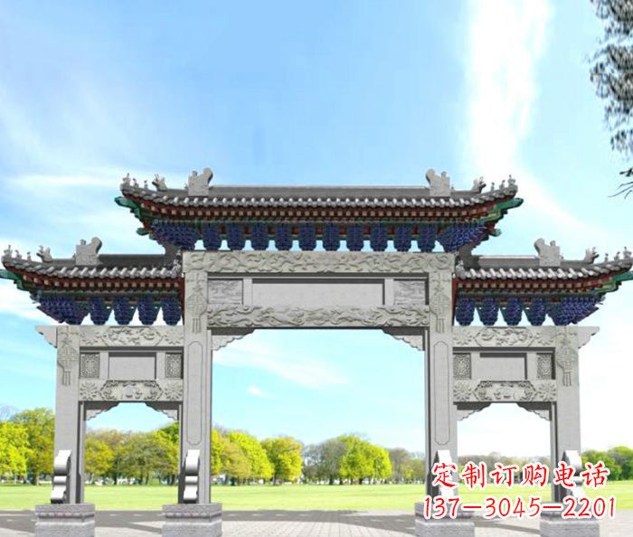 岳阳园林景观仿古三门石牌坊