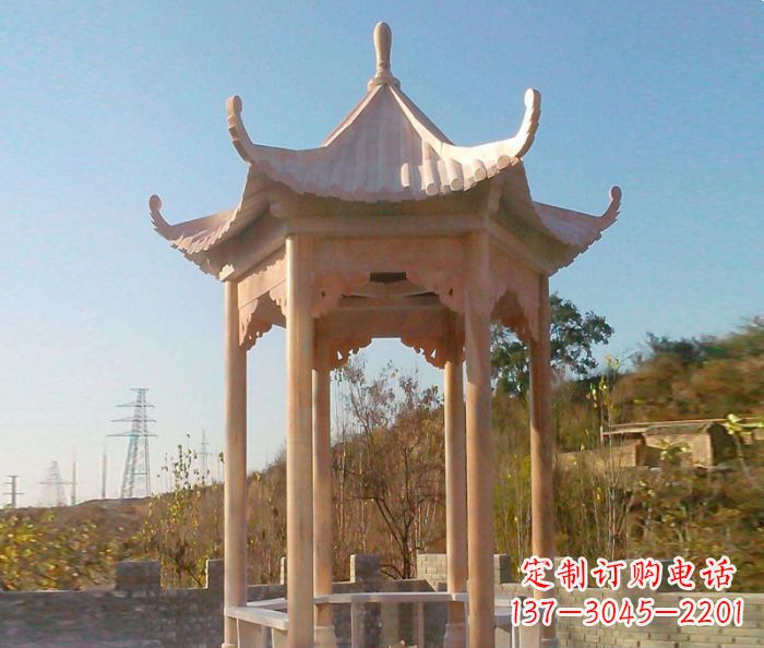 岳阳园林景观晚霞红单层石雕凉亭