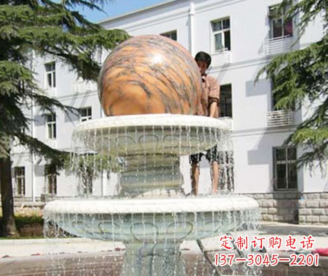 岳阳园林景观晚霞红风水球喷泉石雕 (2)