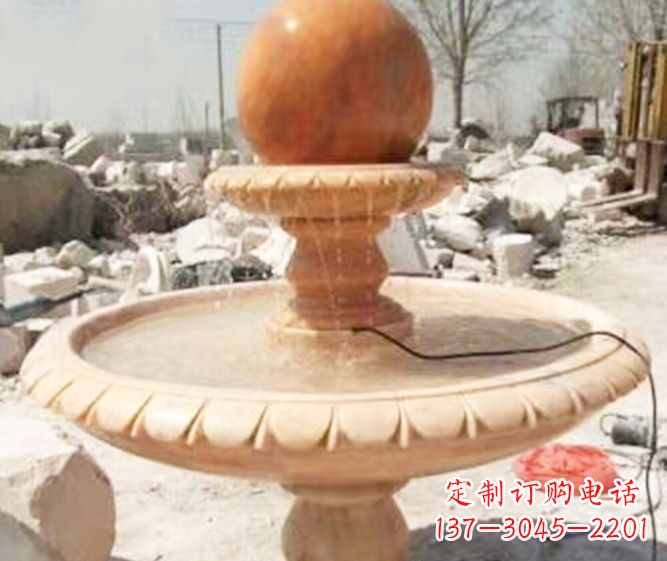 岳阳园林景观晚霞红风水球喷泉石雕 (3)