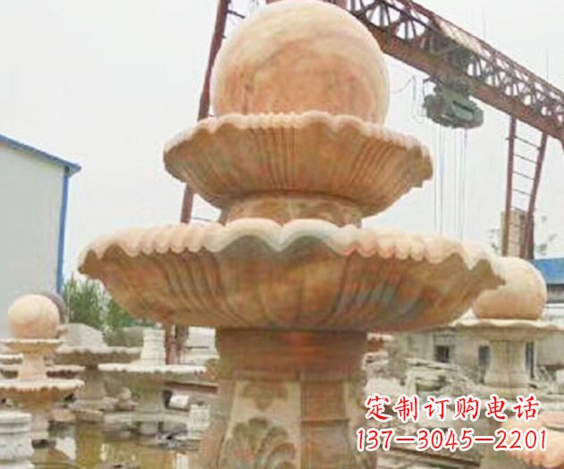 岳阳园林景观晚霞红风水球喷泉石雕 (4)