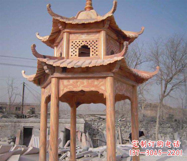 岳阳园林晚霞红石凉亭景观石雕