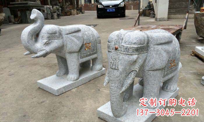 岳阳招财进宝芝麻灰大象石雕 (2)